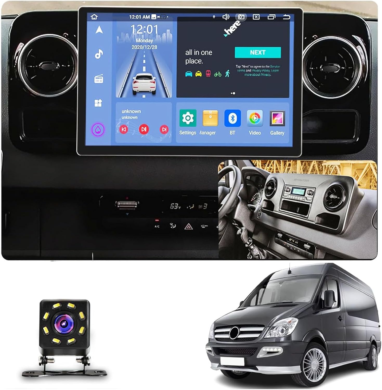 13.3 Inch Car Audio Receivers Radio Screen for Mercedes-Benz Sprinter 2018-2022,Android 14 Car Stereo GPS Navigation with Carplay, Android Auto,Backup Camera,BT, FM,8+128