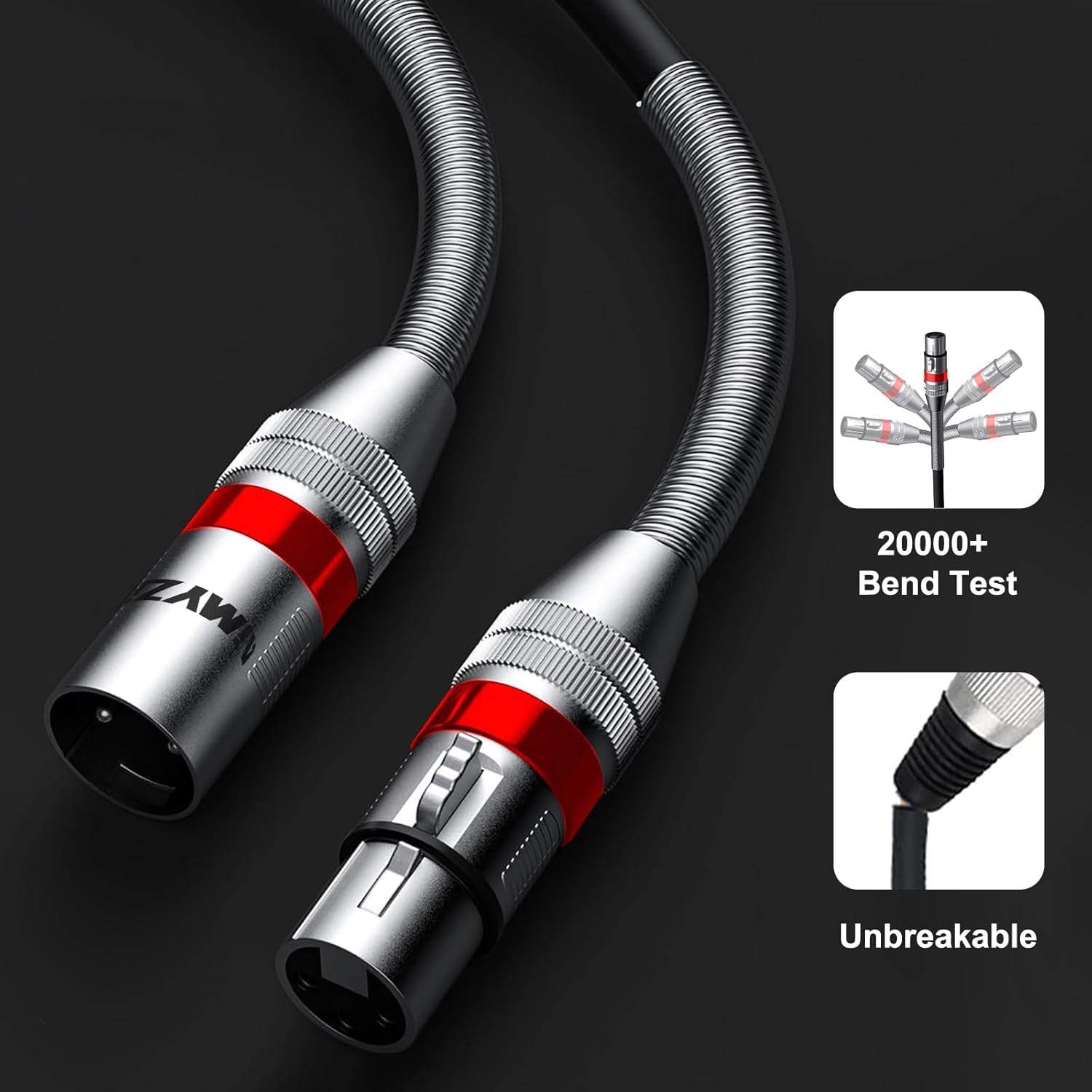 XLR Cable Microphone Cable 100 Feet 2 Pack Premium Balanced Mic Cable Pure Copper Conductors Heavy Duty Male to Female 3 Pin XLR Microphone Cable Zinc Alloy Connectors with Metal Spring