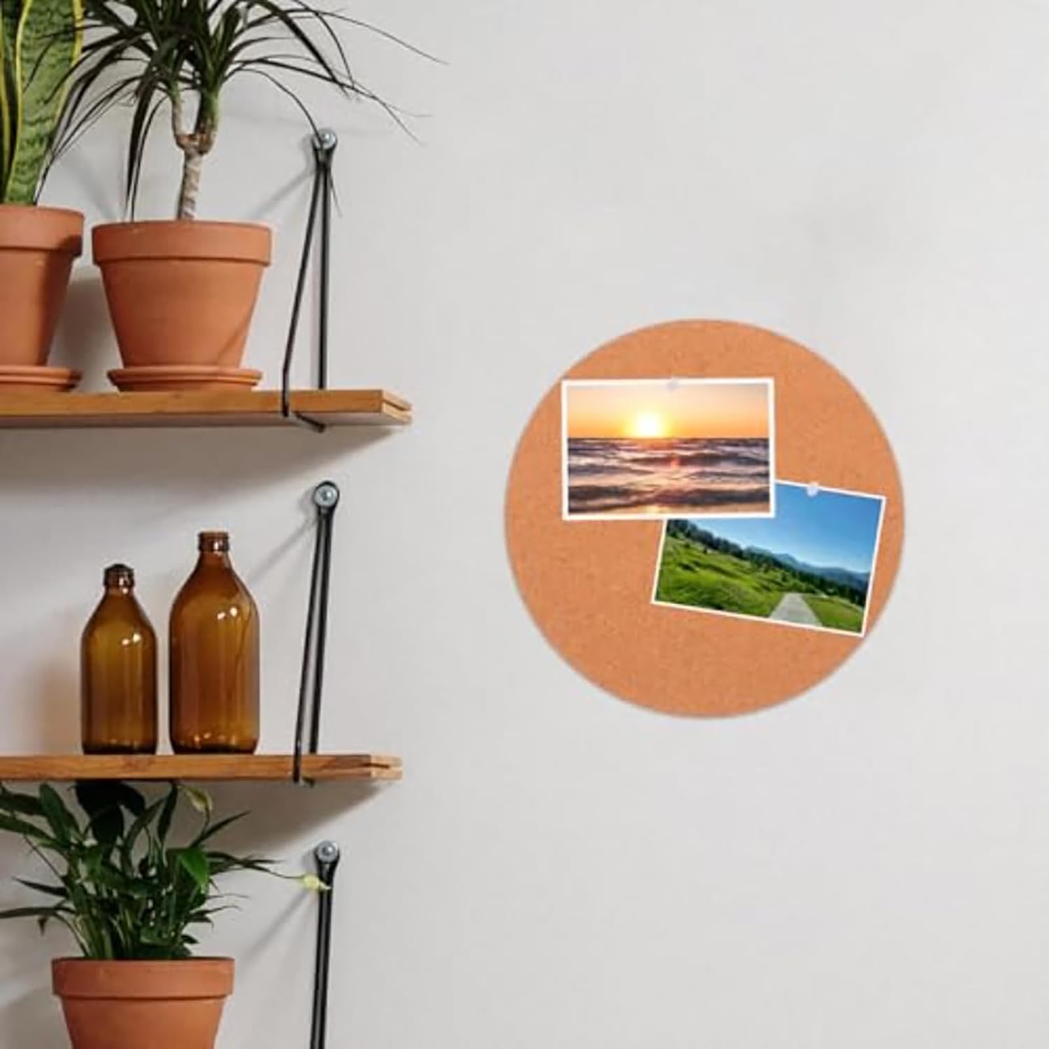 Natural Cork Round Bulletin Board Set,Self-Adhesive Office Boards,for Office Wall Tidying, Photo Displays, DIY Craft Projects,Rustic Décor,Thickness:8mm-10PACKS(Size:20cm,Color:Natural Wood Color)