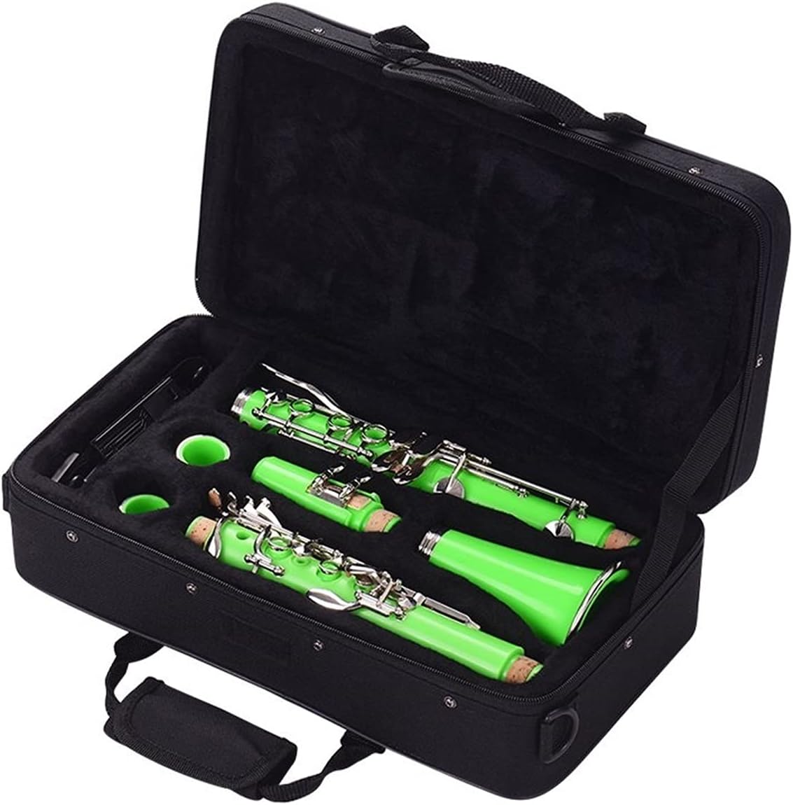 Standard Clarinet ABS 17-Key Clarinet Bb Flat Belt Suitcase Gloves Cleaning Cloth Reed Box 10 Pieces Reed Woodwind Instrument Beginner Clarinet (Color : Green)