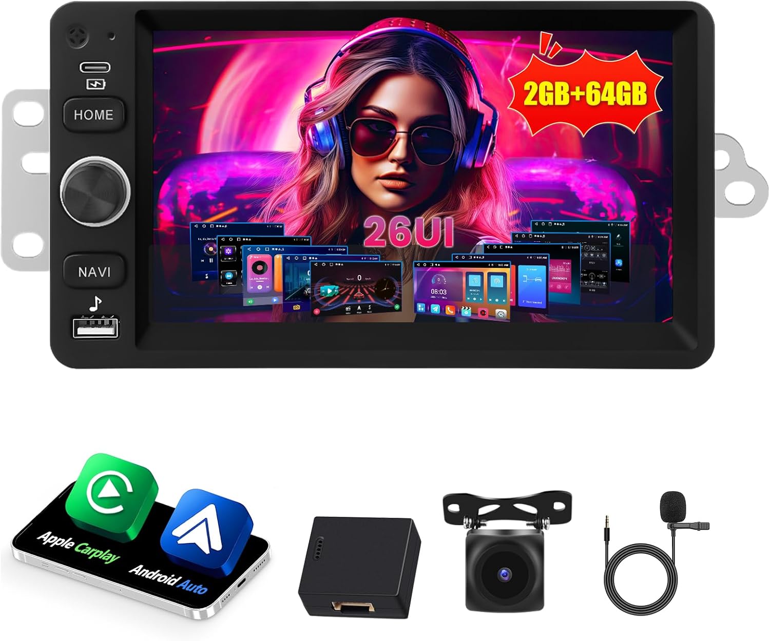 [2G+64G] Android 15 Car Stereo for Chevy Chevrolet Silverado SSR Tahoe 2003-2006, GMC Siera Yukon 2003-2006, Hummer 2003-2007 with CarPlay Android Auto,7