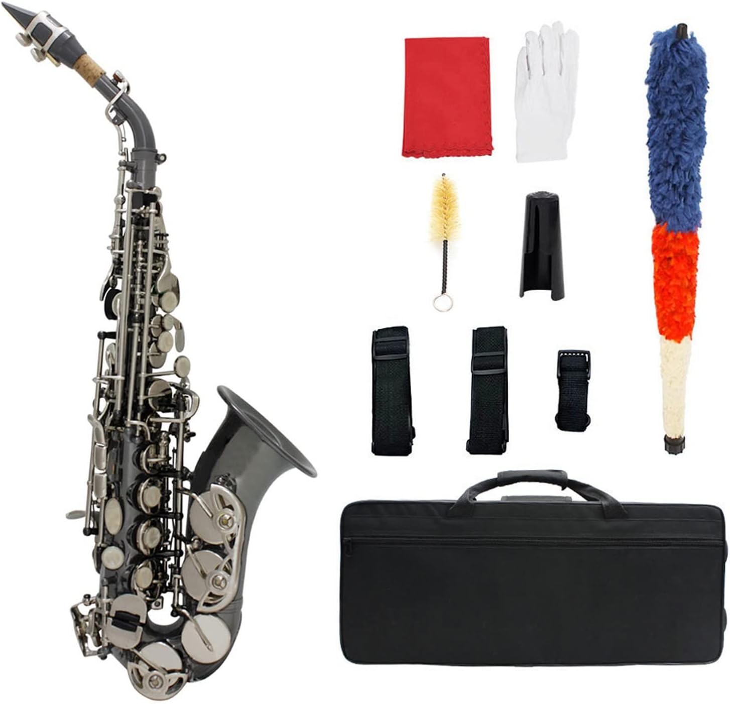 Sax Beginners Kit The Saxophone Bb Sax Brass Material Black Nickel Plated Woodwind Instrument with Carry Case Basic Saxophone Accessories Wind Instrument
