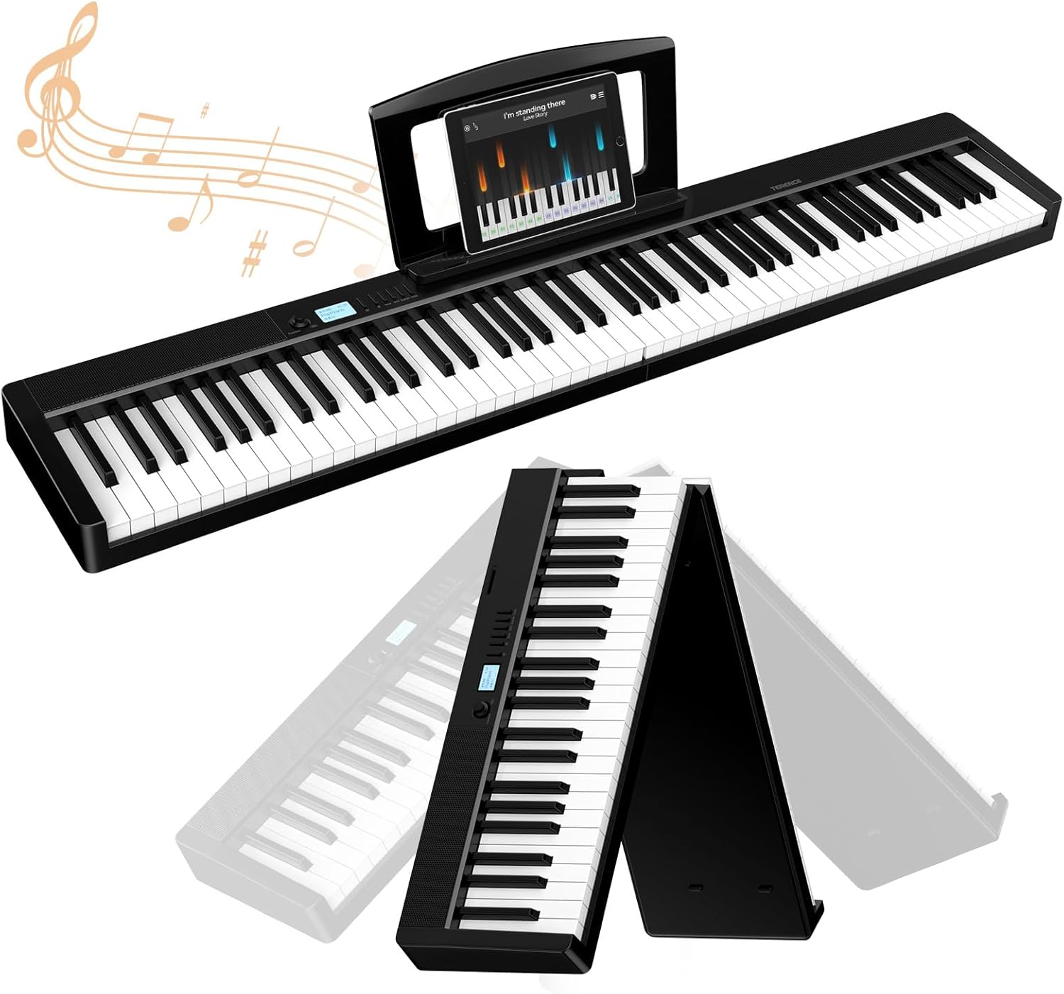 TERENCE V30 Digital Piano 88 Key Weighted Keyboard,Full Size Piano Keyboard with 2X5W Speakers,Music Stand and Sustain Pedal,Portable Folding Piano Gift Teaching for Beginners