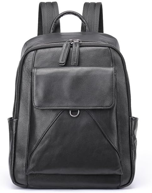 Genuine Leather Backpack for Men Vintage Laptop Sling Bag Water Resistant Travel Business Flip Ebony Gift Box (Black)