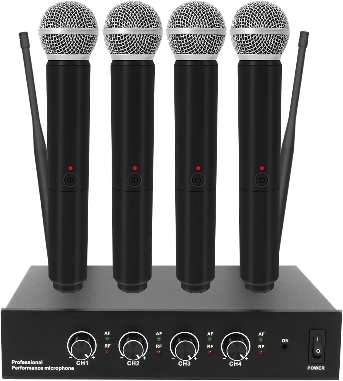 Wireless Microphone System, 4-Channel Wireless Mic with 4 Handhelds Dynamic Mics, 130ft Range Microfono Inalambrico for Singing, Karaoke, DJ, Church (G02-4*Microphones)