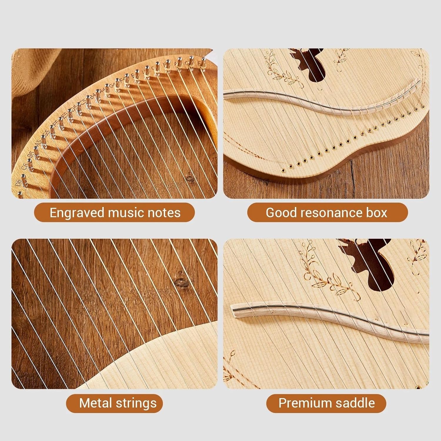 Lyre Harp Set 21 Metal Strings Harp Box Spruce Topboard Mahogany Backboard String Instrument With Tuning Wrench String Picks Sticker