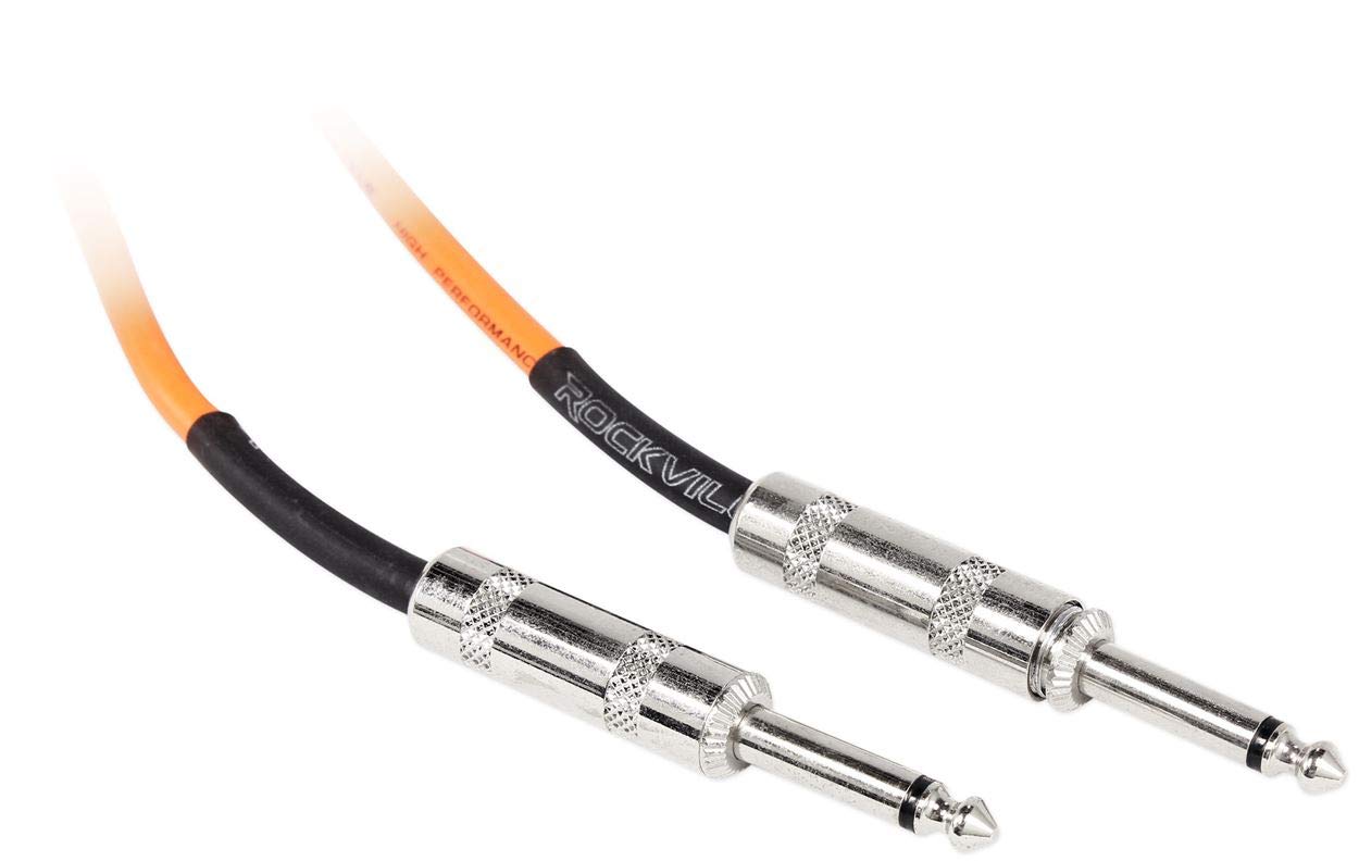 Rockville RCGT6.0O 6 ft 1/4 in TS to 1/4 in TS Guitar Instrument Cable, 24 AWG OFC Copper Wire, Nickel Plated Straight Connectors, 90 Percent Shielding, for Stage Studio Use, 24-Piece