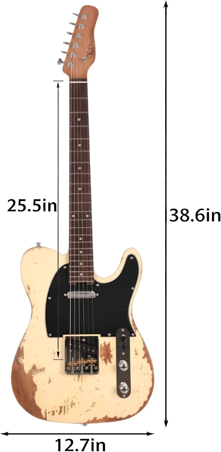 KGD Relic electric guitar mahogany body carbonized maple neck rosewood fretboard 6-string solidbody electric guitar S-S pickupsbrass barrel saddle bridge (Cream Yellow)
