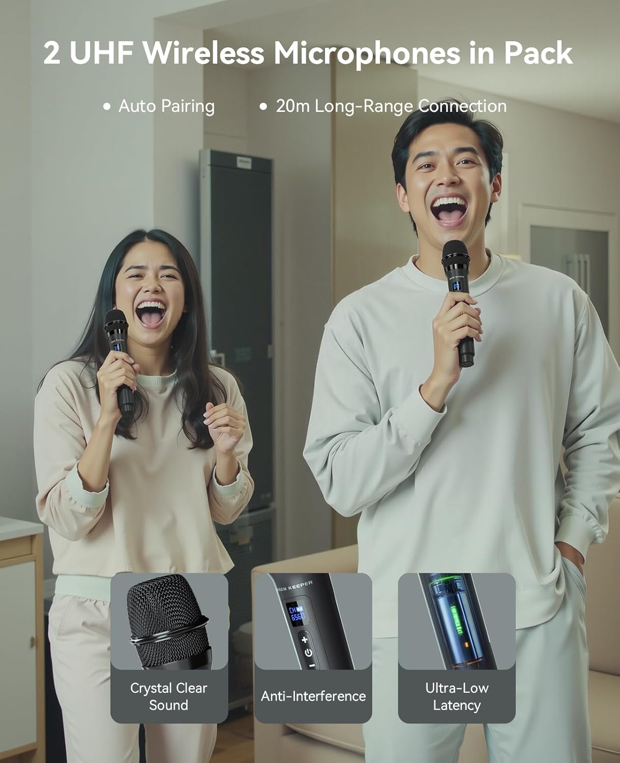 Karaoke Machine with 2 Wireless Microphones for Adults, Portable Bluetooth Party Speaker, 500W Peak Power PA System with LED Disco Lights, 6.5'' Speaker Big Sound, 8000mAh Battery for Indoor & Outdoor