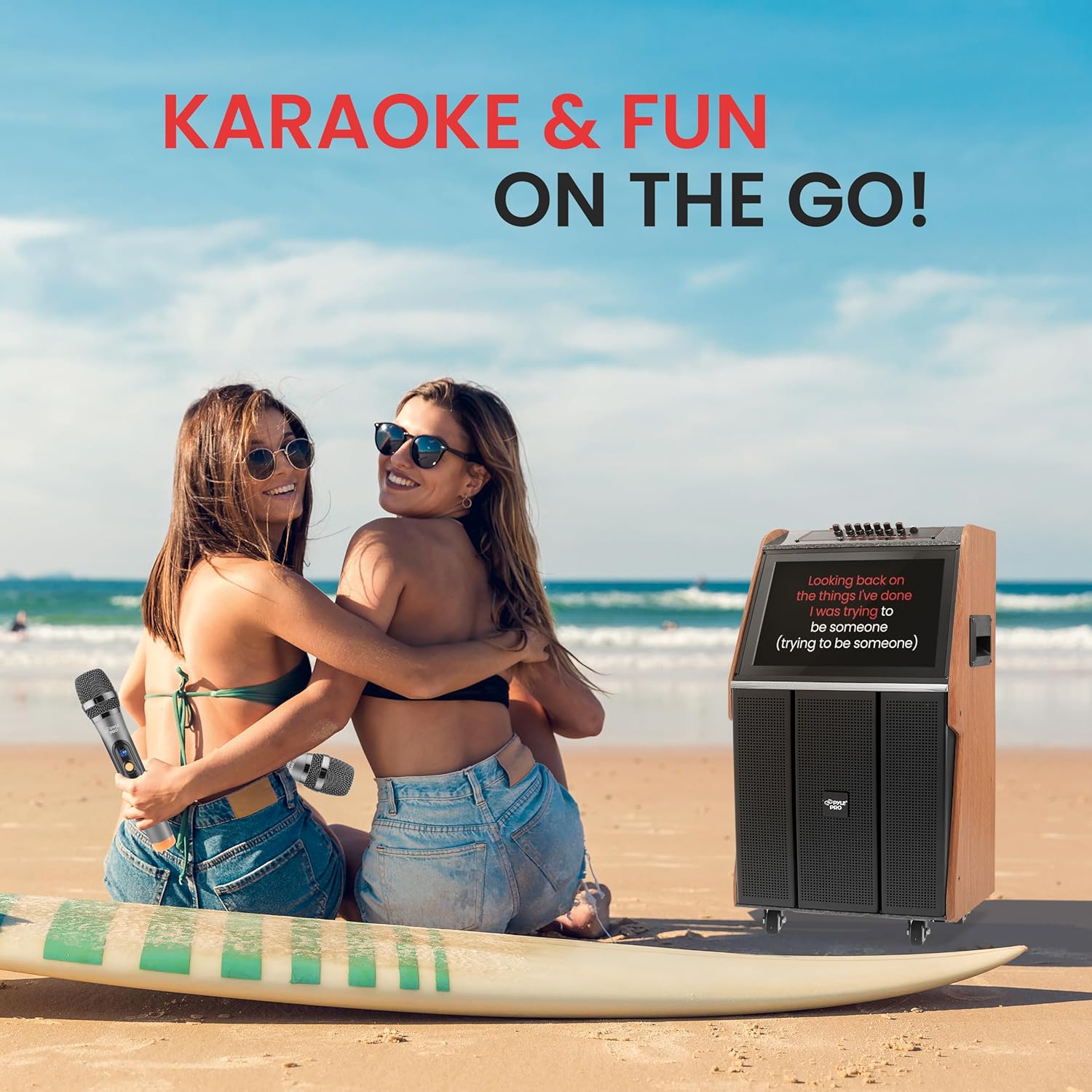 Pyle Portable Karaoke Machine with Wireless Bluetooth Speaker, Touchscreen, Microphone, Wheels & Handle, Supports USB/SD/PC/TV/MP3, Ideal for Parties, Outdoor Events, Home Karaoke & More