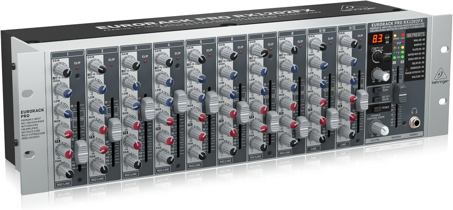 Behringer RX1202FX V2 Premium 12-Input Mic/Line Rack Mixer with XENYX Mic Preamplifiers, British EQ's and Multi-FX Processor