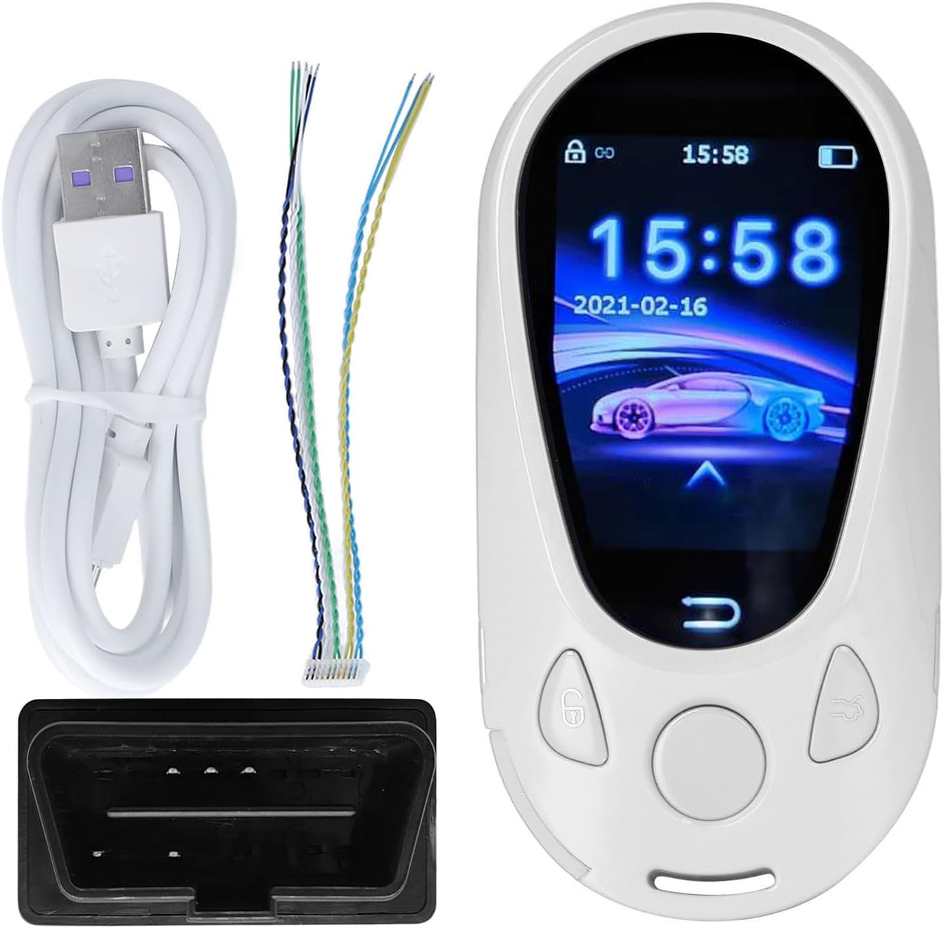 Smart LCD Car Key, Keyless Entry Remote, Universal Key Compatible with Start Stop Engine Button Car (Silver)