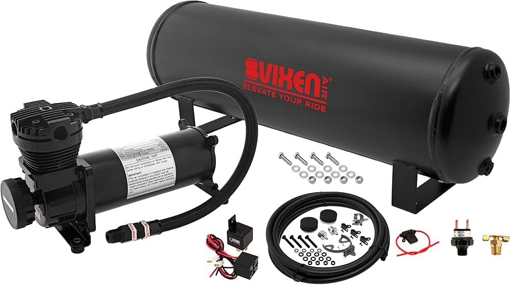 Vixen Air Suspension Kit for Truck/Car Bag/Air Ride/Spring. On Board System- 200psi Compressor, 4 Gallon Tank. For Boat Lift,Towing,Lowering,Leveling Bags,Onboard Train Horn,Semi/SUV VXO4841B