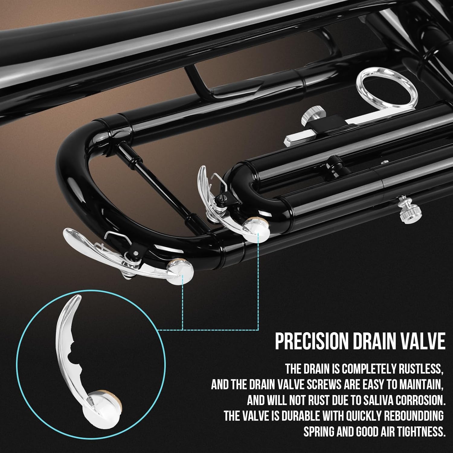 Soulmate Trumpet Brass Standard Bb Trumpet Instrument for Student School Band Orchestra Adult Beginner with Hard Case, Cleaning Kit, 7C Mouthpiece and Gloves, Black