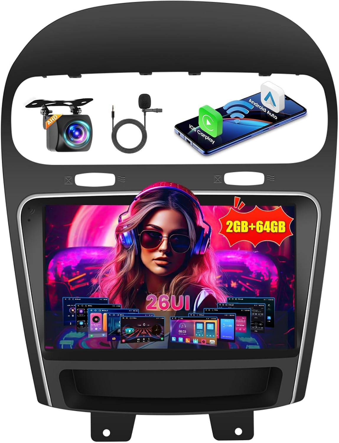 [2G+64G] Android 15 Car Stereo for Dodge Journey 2011-2019 with Wireless Carplay Android Auto, 9 Inch HD Touchscreen Car Radio with GPS WiFi FM/RDS EQ SWC 26UI Backup Camera MIC