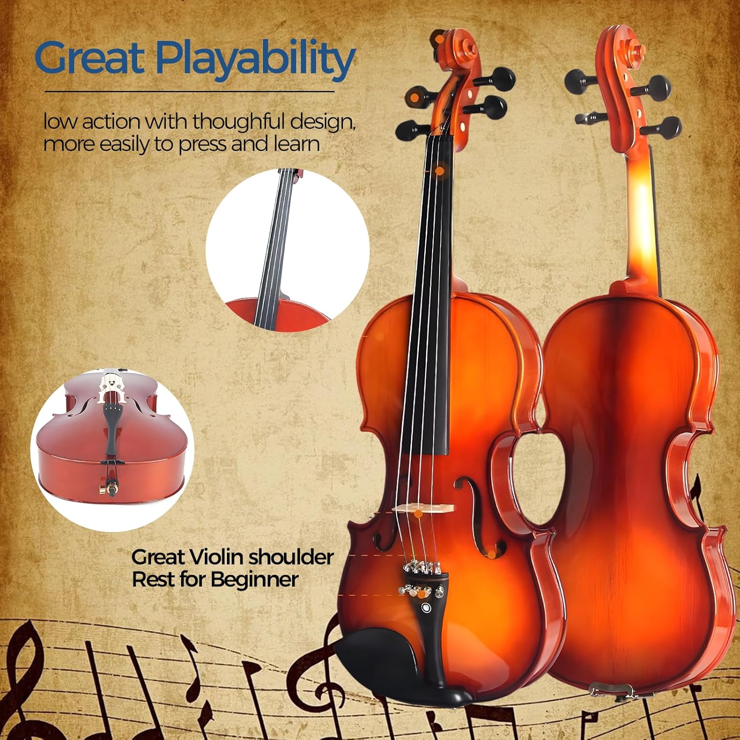 Violin For Beginners, CVN-300 Solidwood Ebony Fitted Violin with Strings, Beginner Starter Violins Kit For enthusiasts w/Hard Case, Rosin, Bow, Stringed Musical Instruments, Size 4/4 (Full Size) (4/4)