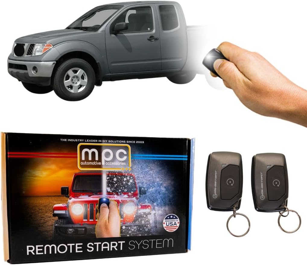 MPC Remote Starter Compatible with 2005-2007 Nissan Frontier |Gas| |Key-to-Start| Plugin T-Harness - (2) Extended Range 1-Button Remotes - Up to 1,500 ft - Custom Firmware Preloaded