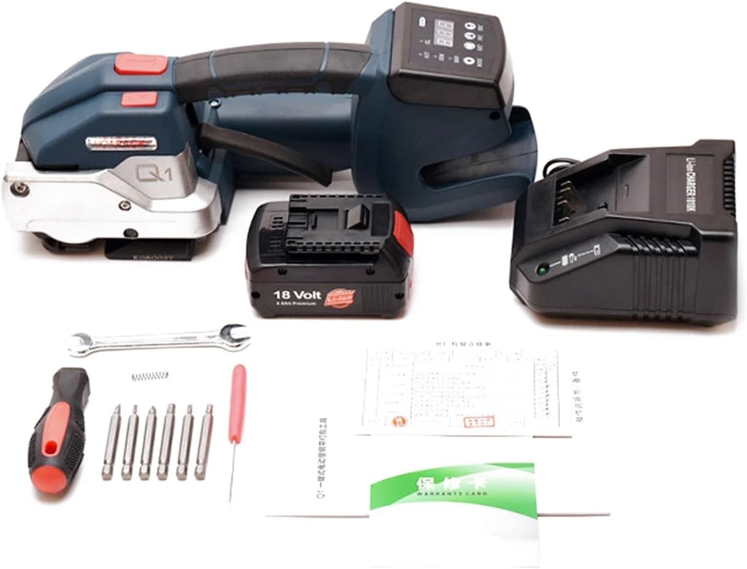 Q1 Full Automatic Electric Strapping Machine With 1 Battery Portable Digital Display Packing Tool For 10-16mm PET PP Belt with Efficiency(1 BATTERY)