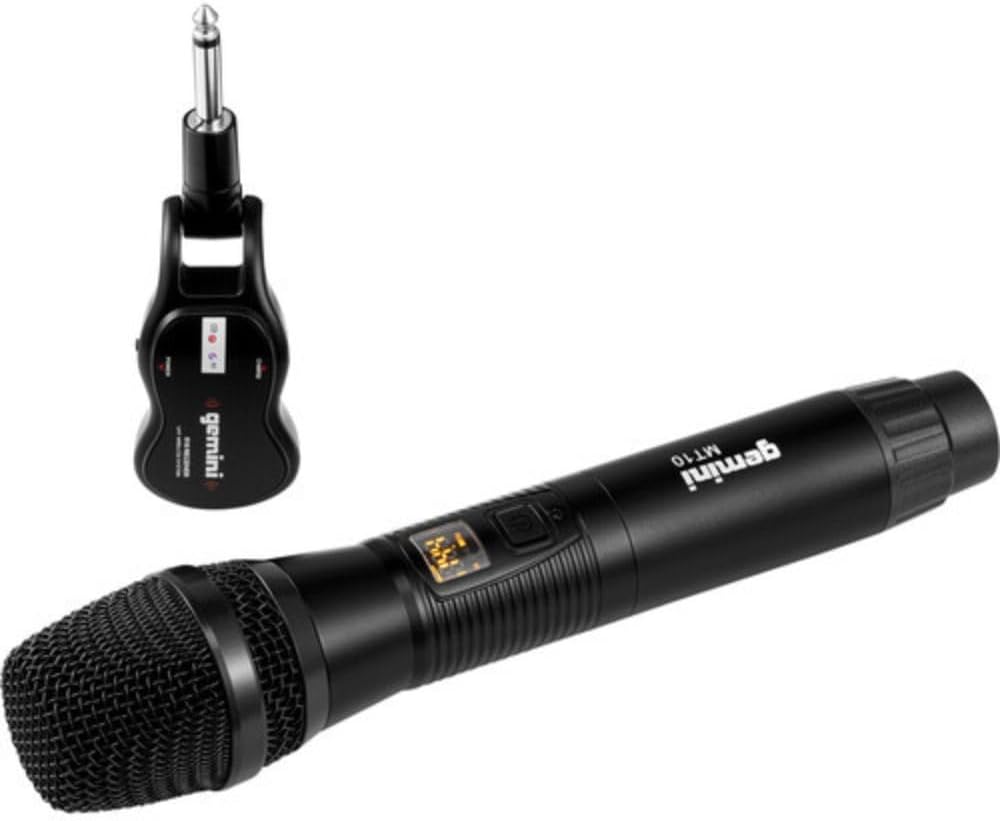 Gemini GMU-M100 Handheld UHF Wireless Microphone System with Plug-in Receiver (512 to 541.7 MHz) Bundle with Auray MS-5230F Tripod Microphone Stand with Fixed Boom