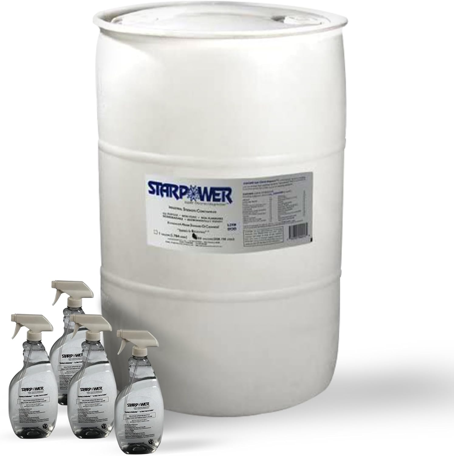 STARDUST Spill Products Starpower D355SP Industrial Degreaser, All Purpose Cleaner 55 Gallon Drum, Includes Empty 32-Ounce Labeled Sprayers for Easy Dilution, Efficient, Safe, Versatile - 4 Case
