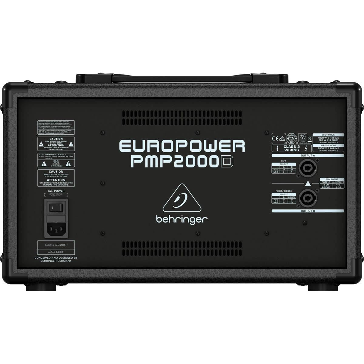 Behringer EUROPOWER PMP2000D 2000-Watt 14-Channel Powered Mixer - With 4x 25' XLR Microphone Cables