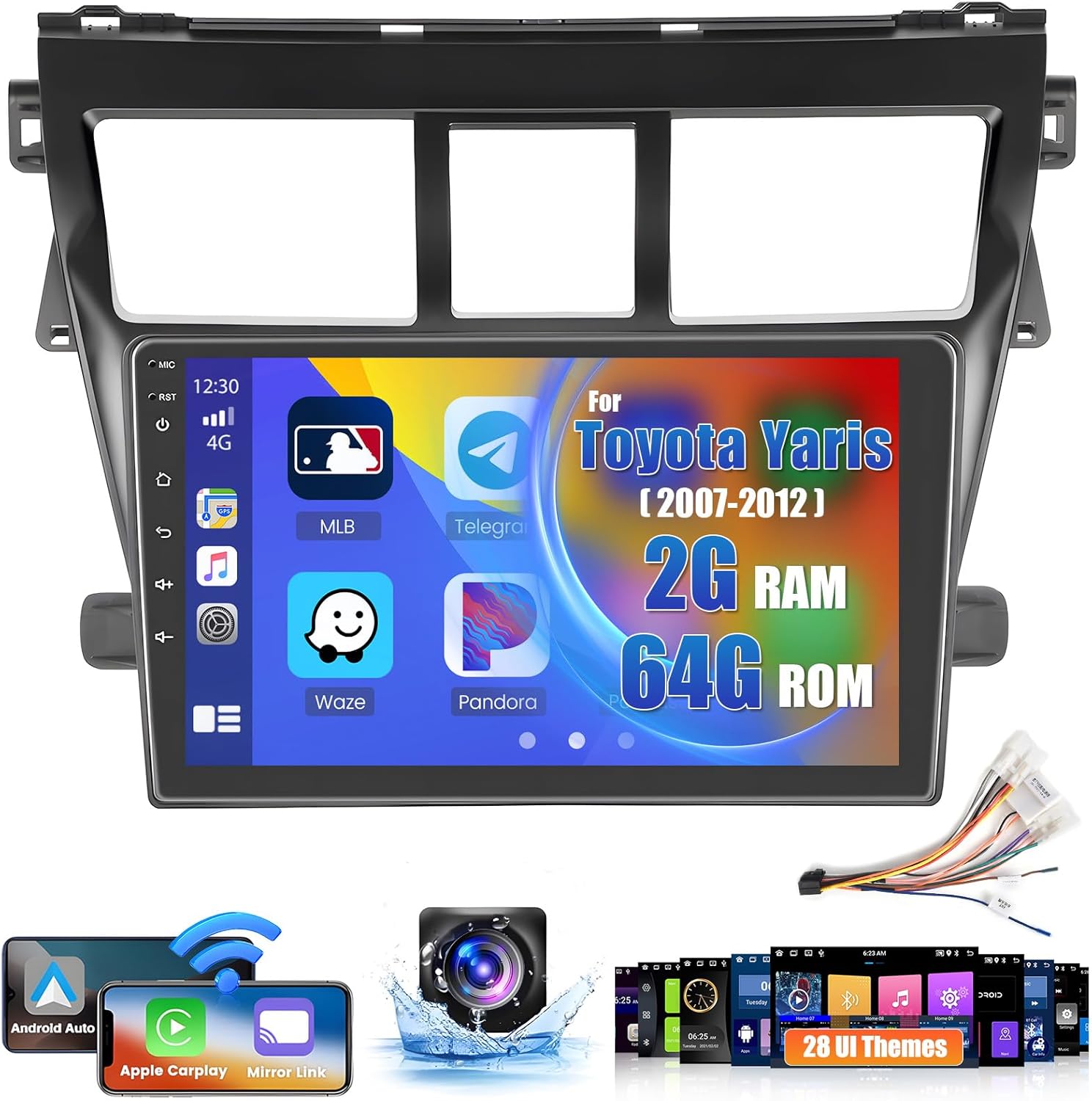 Roinvou [2G+64G] Car Radio for Toyota Yaris Vios 2007-2012 with Wireless Carplay/Android Auto, 9 Inch Android 13 IPS Touch Screen Car Stereo, Bluetooth, GPS Navi, WiFi, SWC, 28UI, DSP + Backup Camera