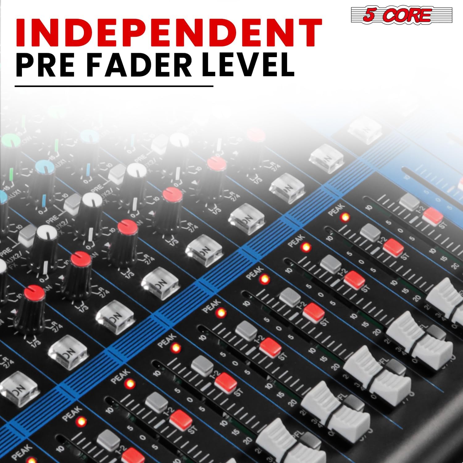 5Core DJ Audio Mixer 20 Channel Professional Stereo Sound Board w 256 digital effects USB Bluetooth 48V Phantom Power Consola De Audio for Studio Recording Podcasting DJ Show - MX 20CH XU