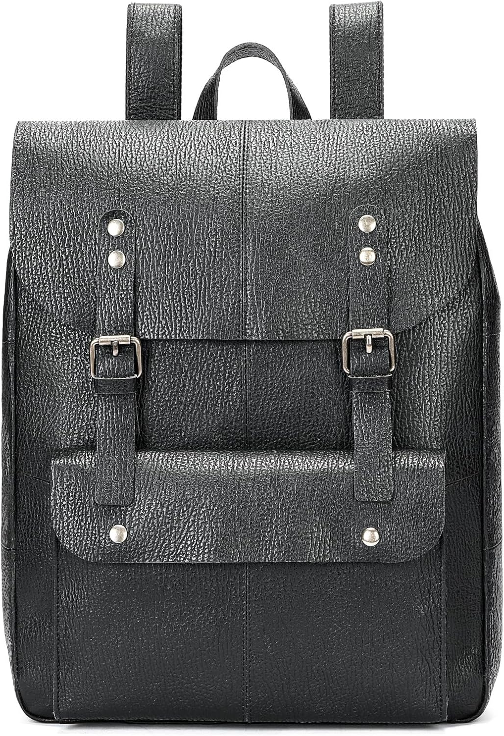 Black Leather Laptop Backpack Lightweight Multifunctional Business Travel Daypack Durable Gift Box (Black)