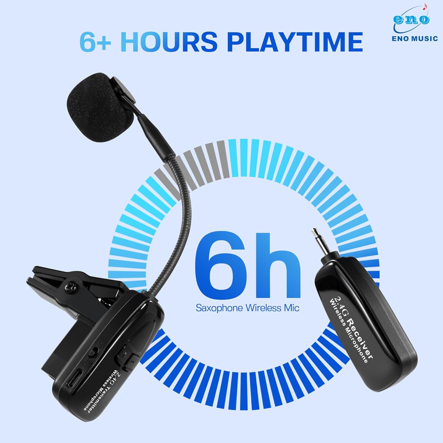 ENO MUSIC Professional 2.4G Wireless Mic System for Saxophone, 30M Stable Signal, Auto Reconnect, Includes 3.5mm-6.35mm Adapters for Live Shows