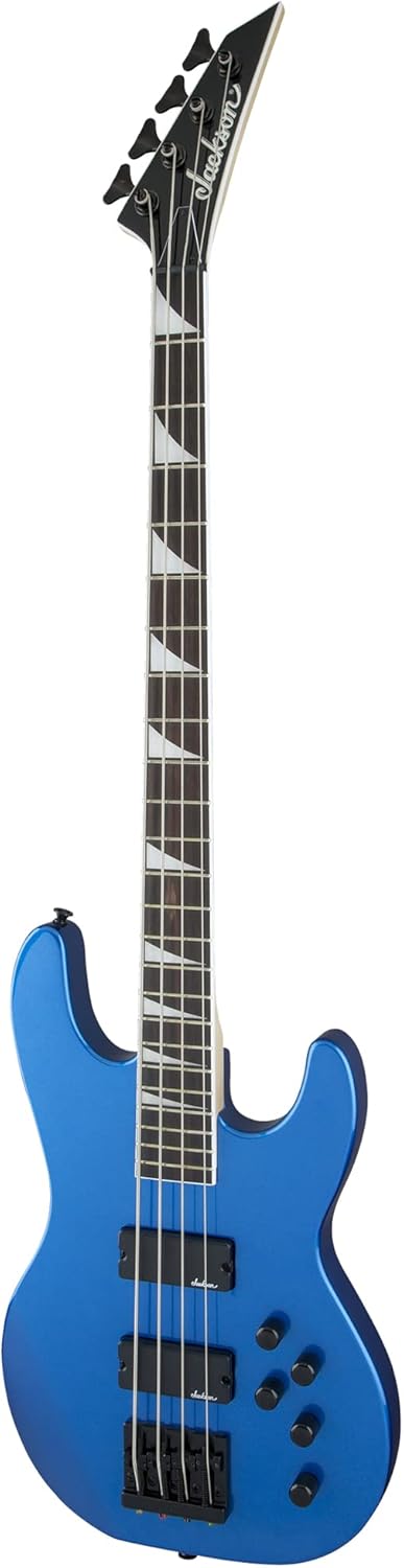 Jackson JS3 Concert Bass Guitar - Metallic Blue Bundle with Cable, Tuner, Strap, Picks, and Austin Bazaar Instructional DVD