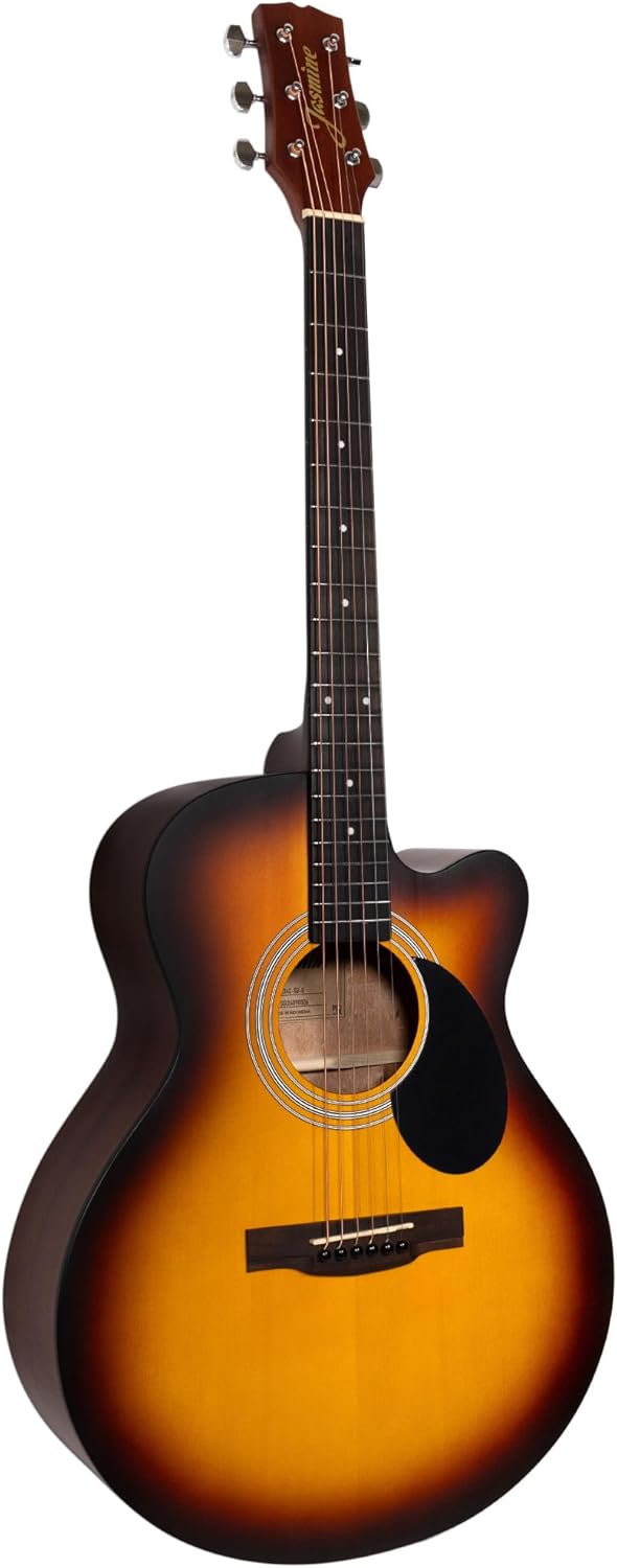 Jasmine S34C NEX Orchestra-Style Cutaway Acoustic Guitar - Sunburst Bundle with Case, Tuner, Strings, Strap, Picks, Austin Bazaar Instructional DVD, and Polishing Cloth