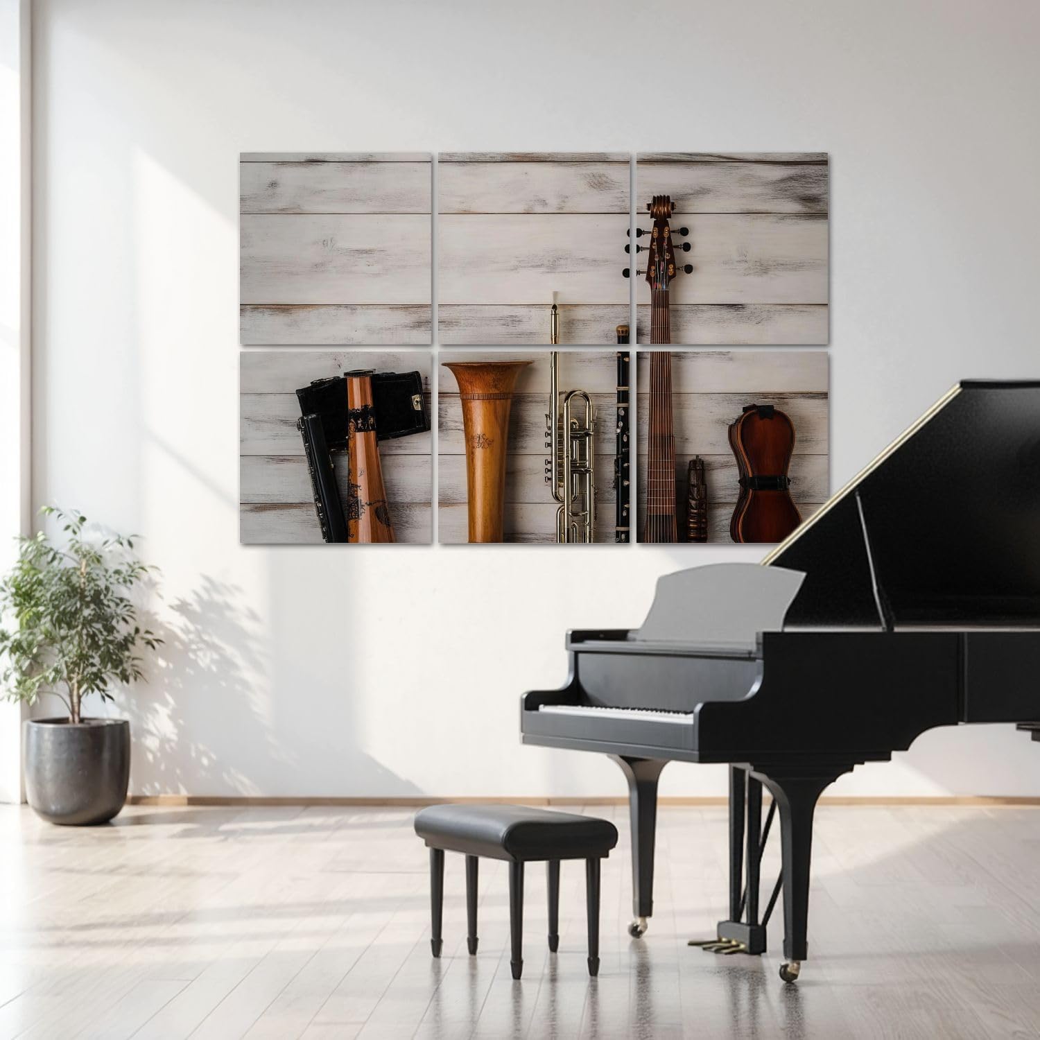 6 Pack Art Acoustic Panels instruments white wooden Sound Absorbing Panel 48