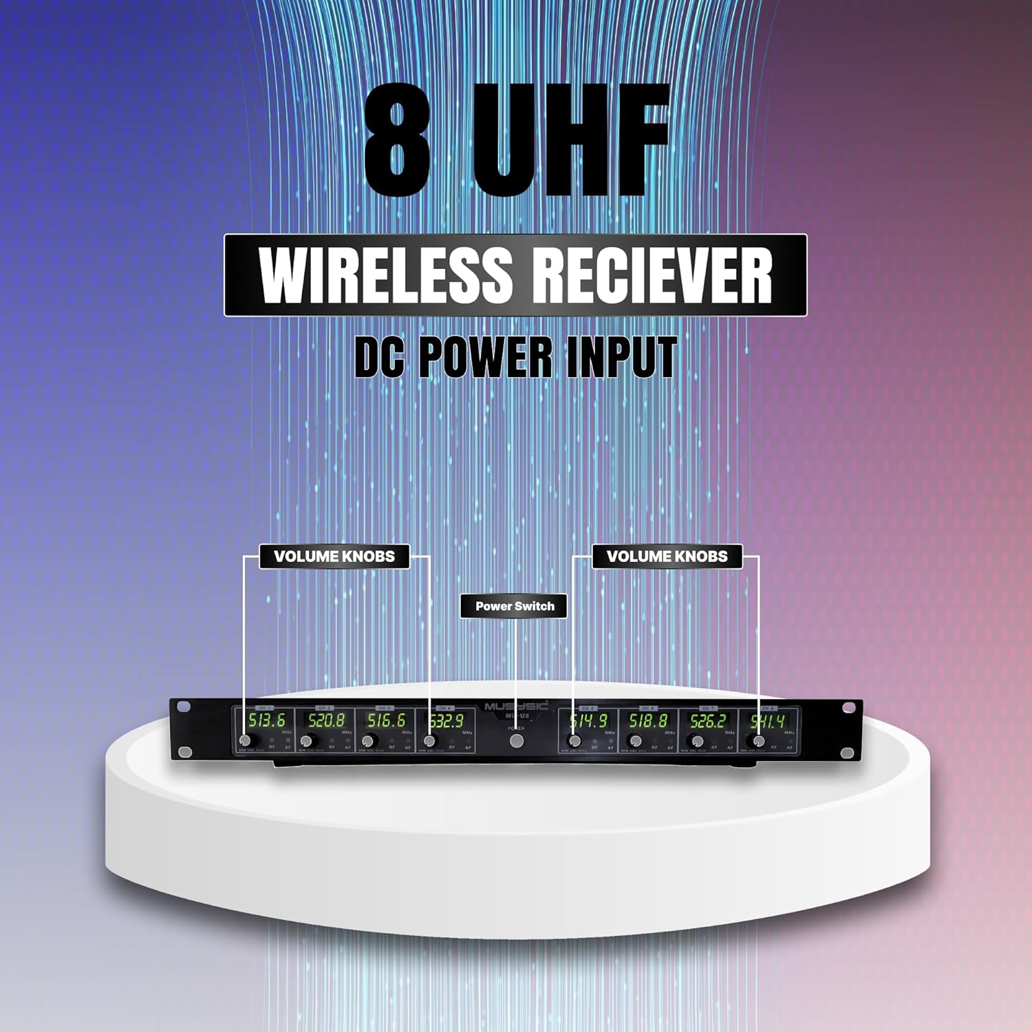 MUSYSIC Wireless Mic -8-Channel Wireless UHF Microphone System | 300ft Range Wireless -Podcast Equipment Dynamic Handheld Mics for Party/Church/Conference/Speech| Mics, Microphone Frequency 2