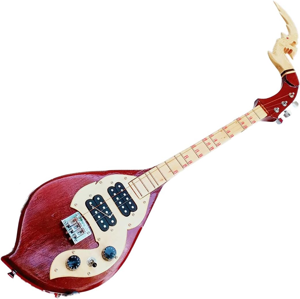 Isarn Electric Phin 3 Strings 4 Track, Thai Lao Guitar Musical Instrument, Traditional Thai Musical Pin12-1