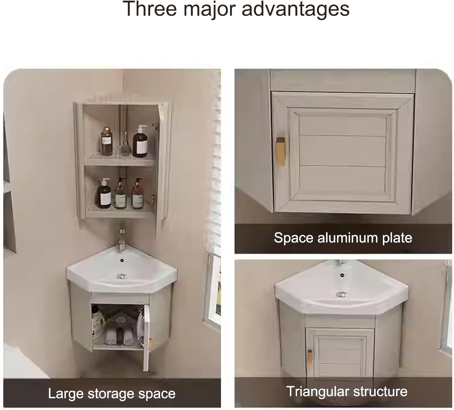 Corner Bathroom Vanity Cabinet with Sink, Corner Ceramic Sink Corner Bathroom Vanity, Corner Wall Mount Vanity Sink with Metal Handle, for Bathrooms, Laundry Room, Balcony,One Color,48cm/18.9