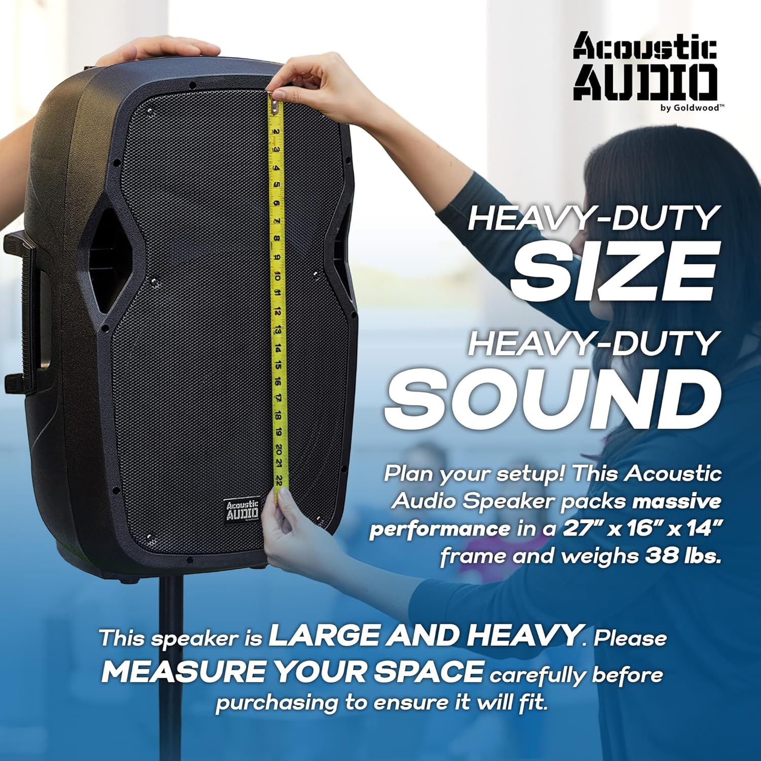 Acoustic Audio by Goldwood 1000W Bluetooth Speaker w/ Flashing LED, Large Plug-In PA System w/ Stand, Mic, & Remote for Karaoke, DJ, or Tailgate Party