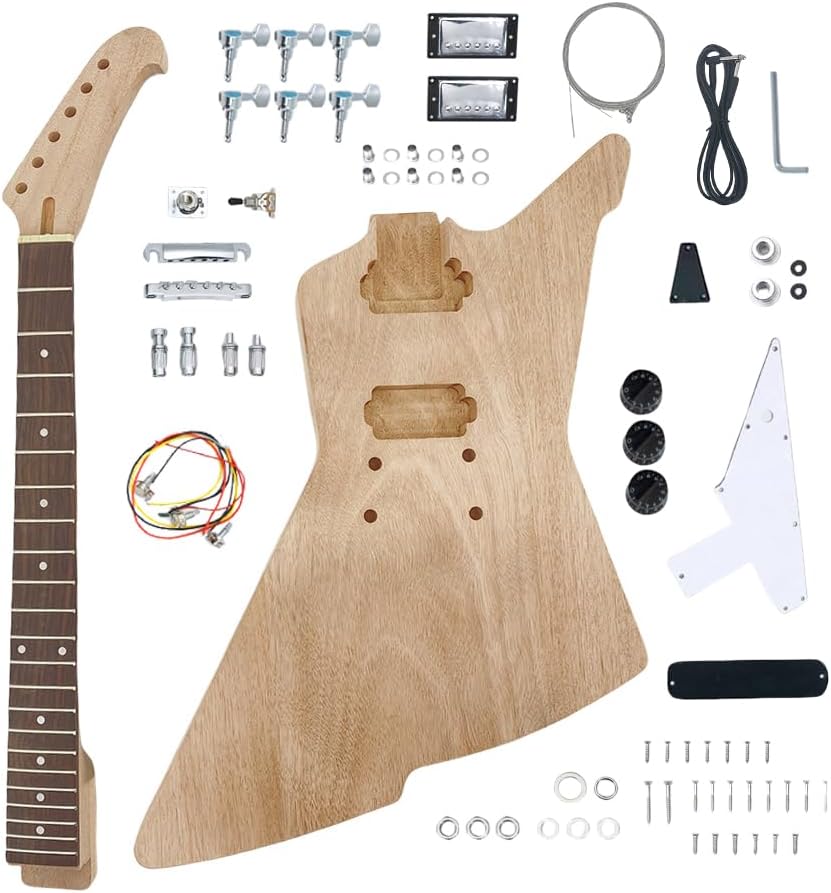 Electric Guitar Kit Rosewood Fretboard Guitar Neck and Guitar Body with All Components Included Electric Guitar Kits Build Your Own (TZ-45)