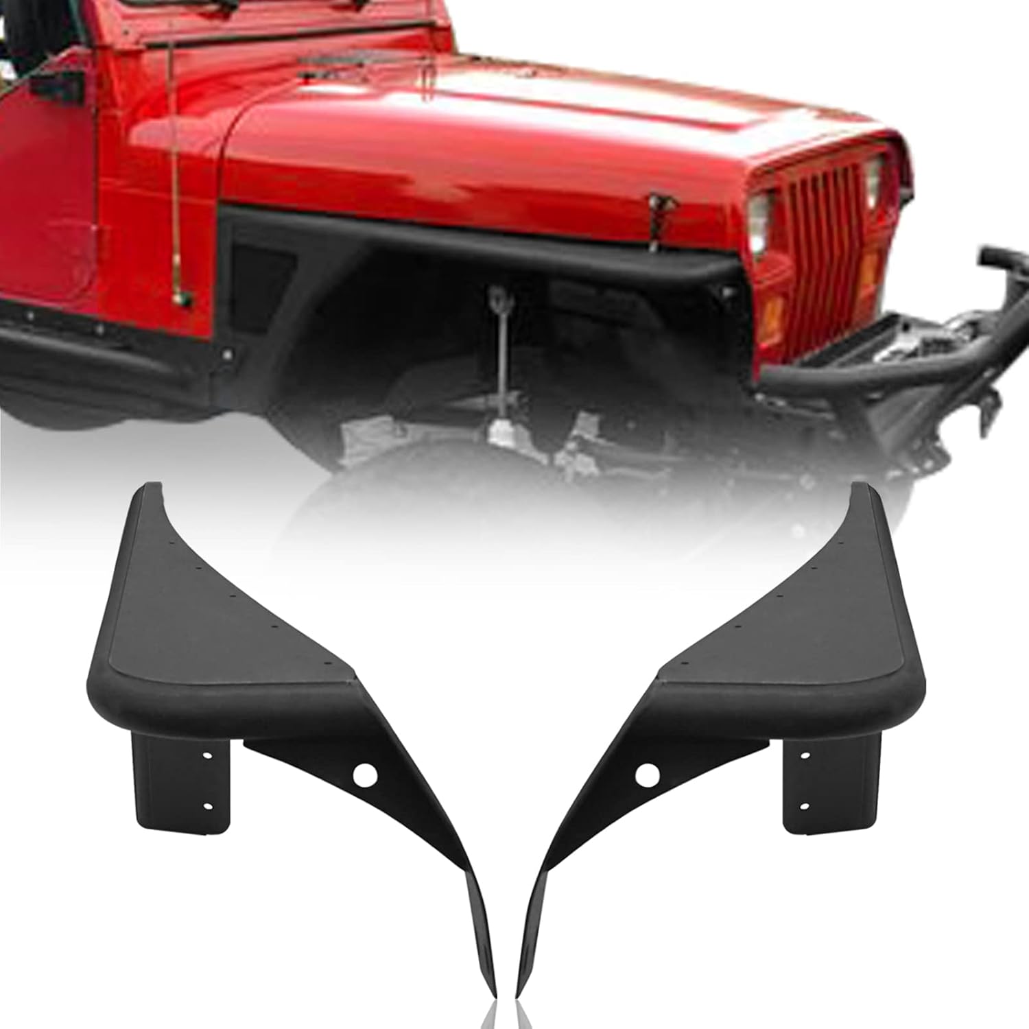 Hooke Road Front Fender Flares Tube Armor Rocker Guards for Jeep Wrangler YJ 1987-1995 (Textured Black Steel)