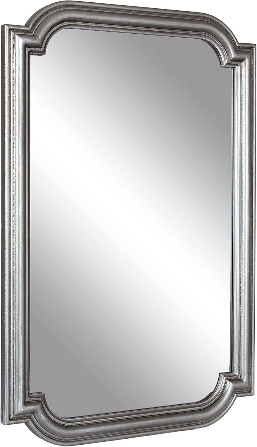 Kate and Laurel Kinsman Traditional Glam Rectangle Scallop Wall Mirror; 24 x 36; Silver; Decorative Scalloped Wood Mirror with Radius Corners for Vertical or Horizontal Display