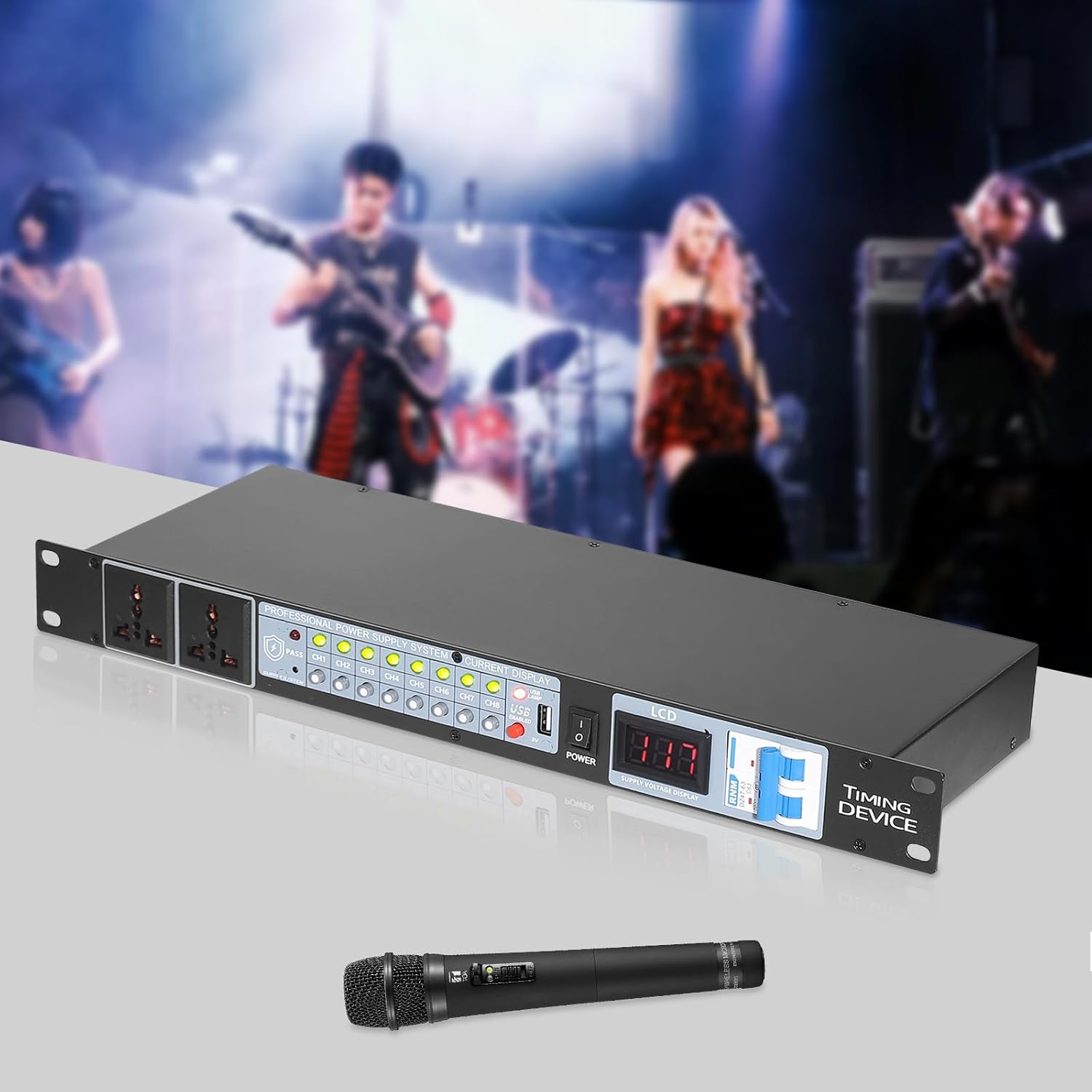 10 Outlet Power Sequencer Conditioner,30A 277VAC 6000W Rack Mount Pro Audio Digital Power Supply Controller Regulator w/Voltage Readout, Surge Protector, for Movie Theaters, Weddings