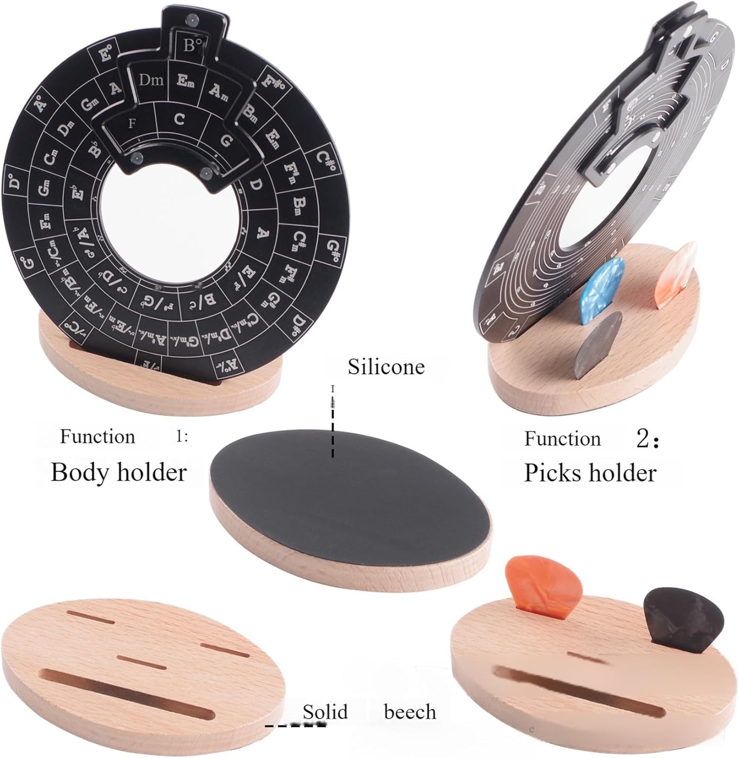 Wooden Melody Chord Tool (Round Music Theory Wheel for Notes, Chords & Key Signatures)