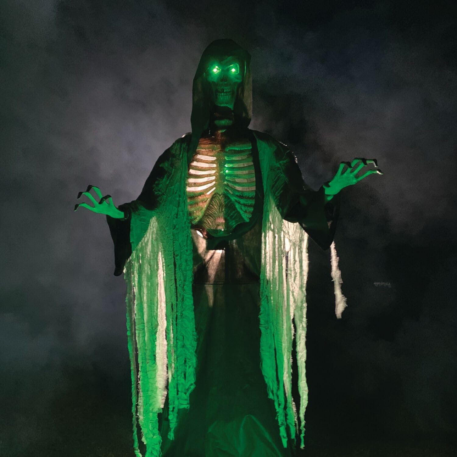 Haunted Hill Farm 7-Ft. Tall Graveyard Ghoul, Motion Activated Scary Halloween Prop, Battery Operated with On-Off Switch, Light-Up Eyes and Chest for Indoor or Covered Outdoor Halloween Decorations