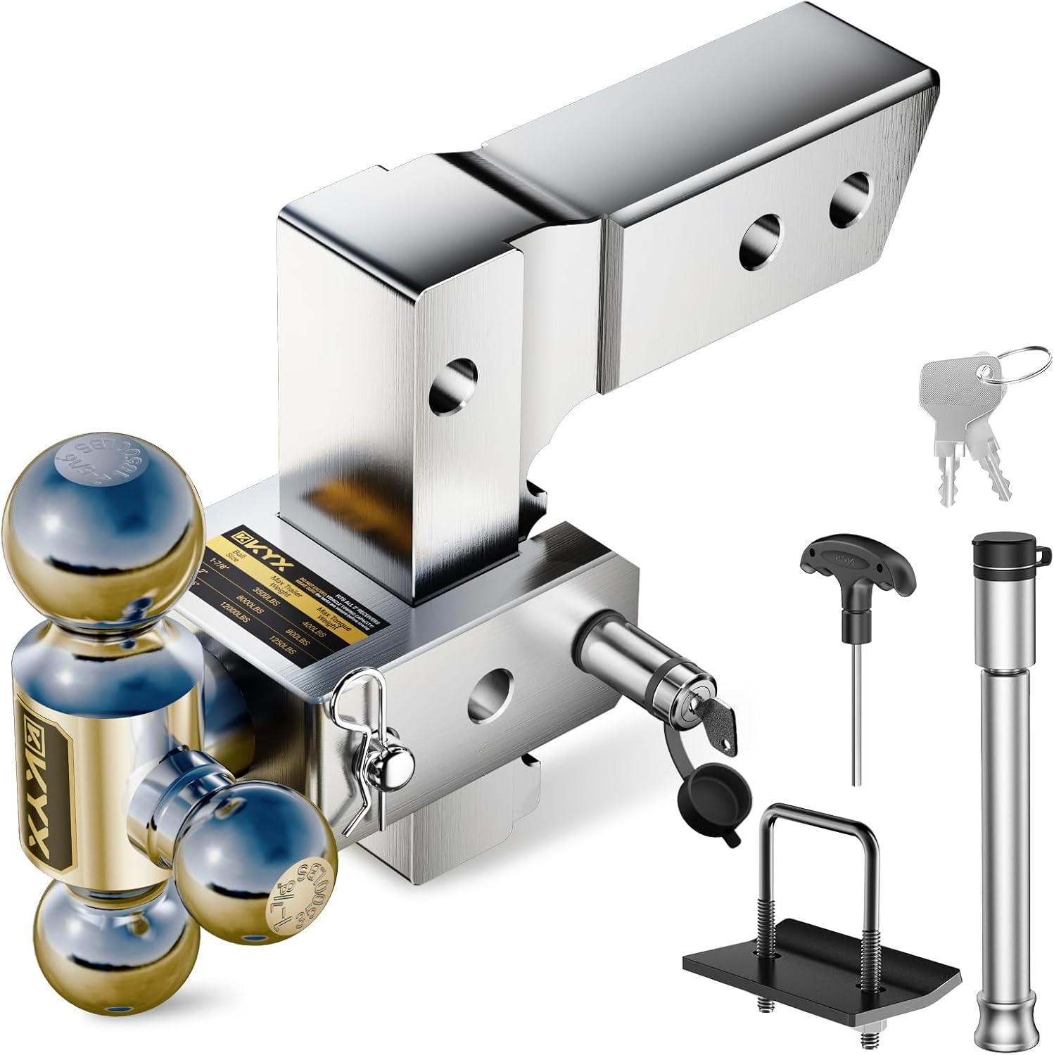 KYX Adjustable Hitch-Fits 6-Inch Rise/Drop Hitch-2 Inch Receiver, Tri Ball Hitch (1-7/8