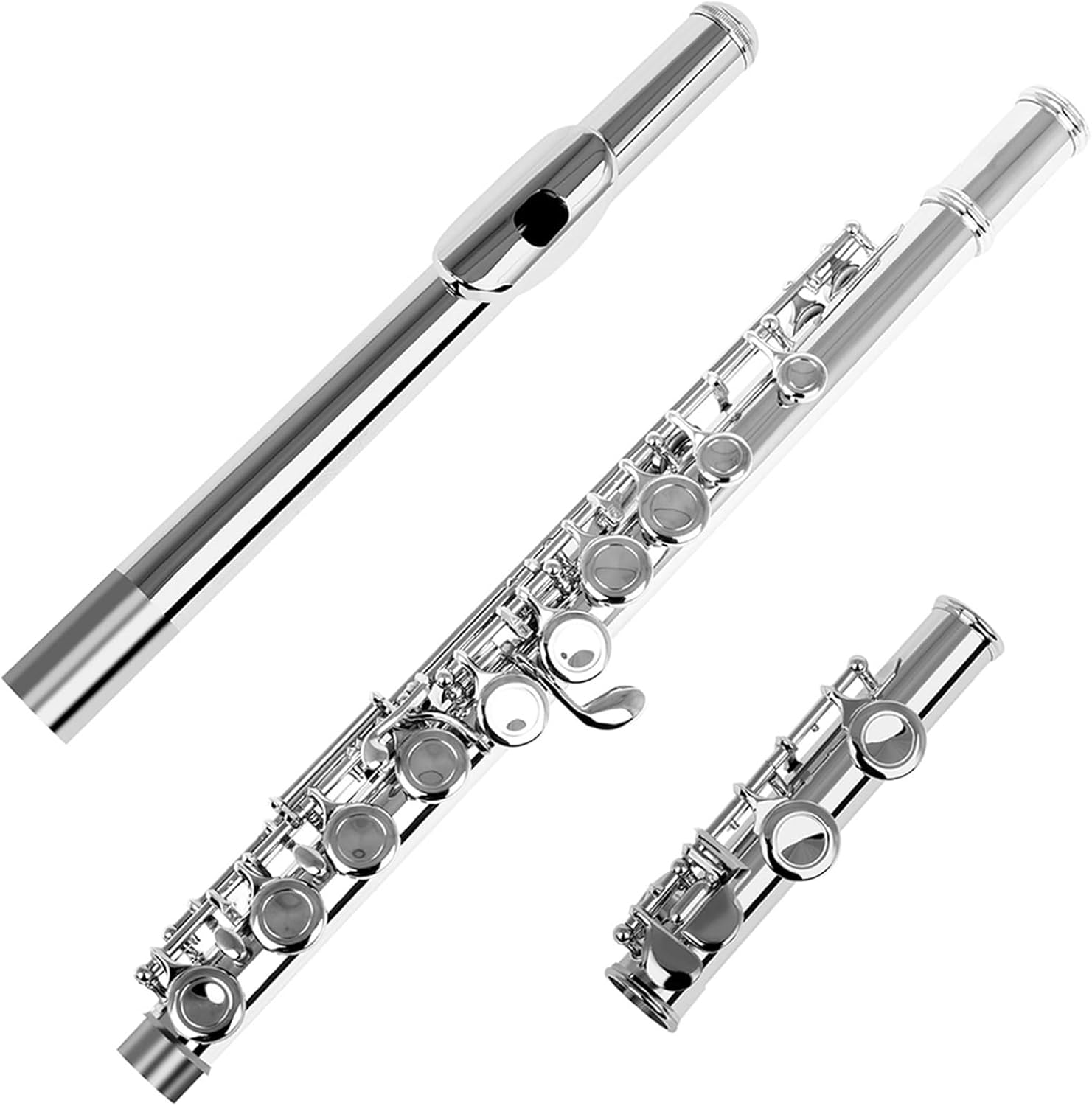 Flute Silver 16 Holes Flute with E Key Woodwind Instrument Closed Hole C Tone Cupronickel Tube with Box Flutes Musical Instruments