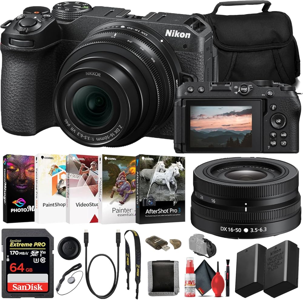 Nikon Z30 Mirrorless Digital Camera with 16-50mm Lens (1749) INTL Model with 64GB Extreme PRO Card + EN-EL25 Extra Battery + Photo Editing Software + Camera Bag + Cleaning Kit + More (Renewed)