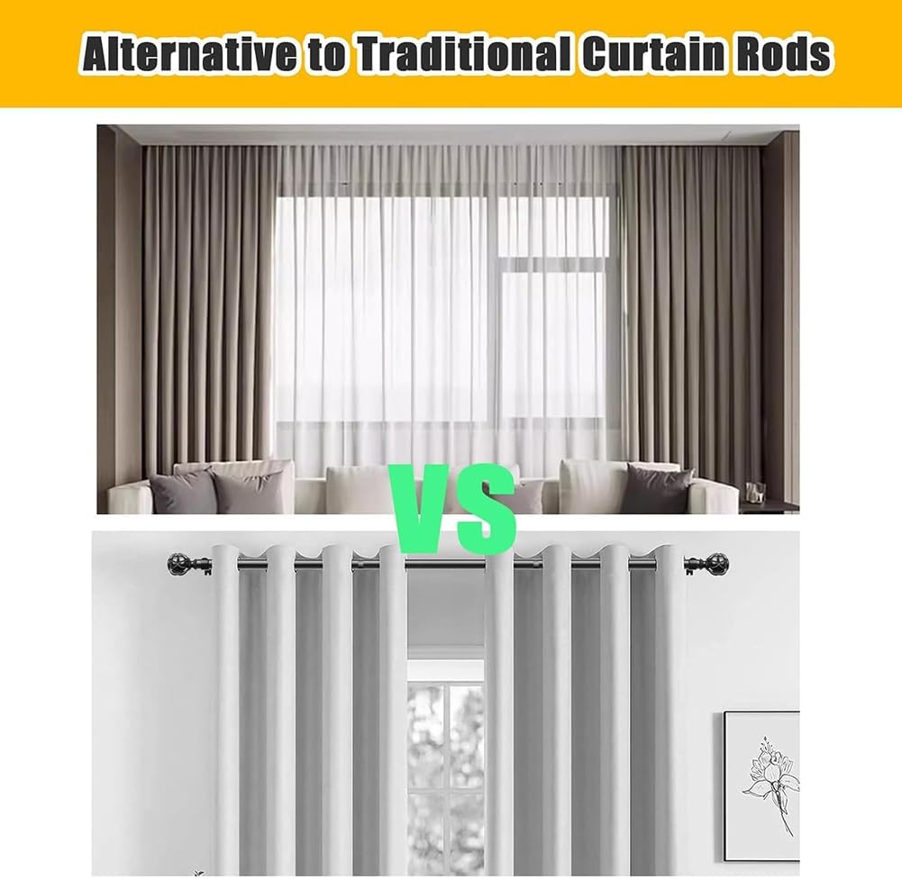 Wall Mount Double Curtain Track Rods, Full Blackout Curtain Rail for Windows, Heavy Duty Wall Side Mounting Track, Corner Full Coverage Curtain Rail, Wall Mount Sliding Curtain System,C 260cm