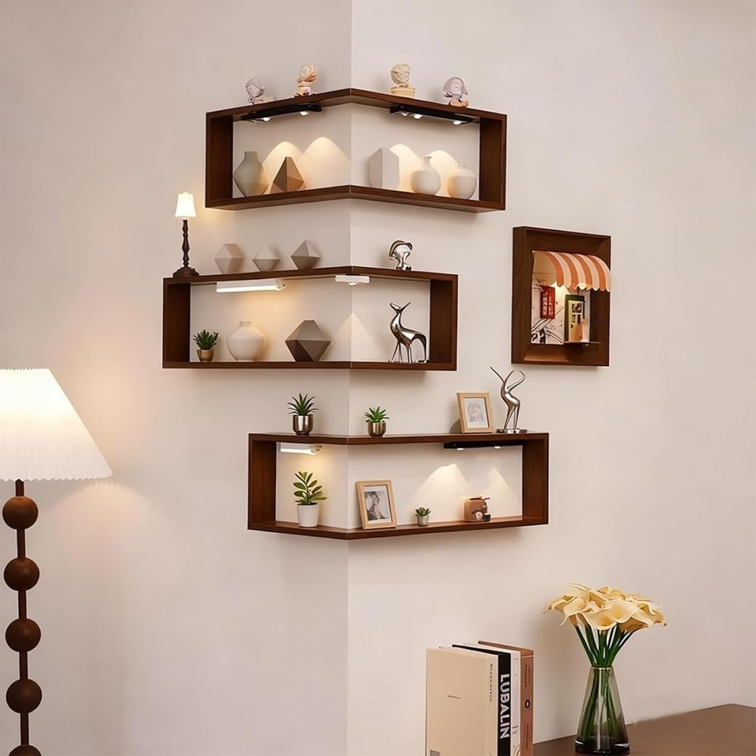 Smart Corner Shelves That Light up Your Space,Modern Wall-Mounted Display Rack, Suitable for Collectibles and Decorative Items, for Living Room, Study (No Lights,3 pcs)