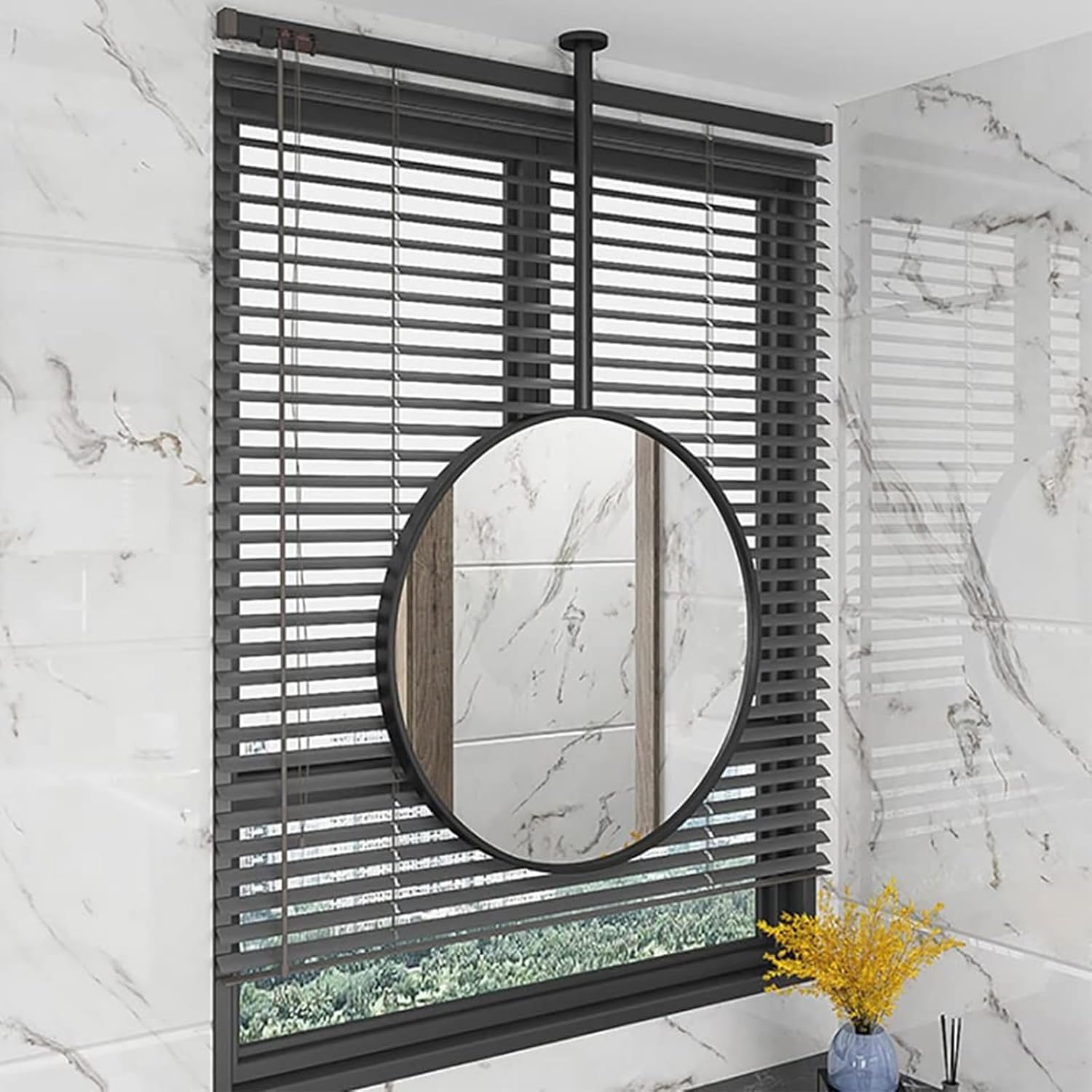 Ceiling Mounted Entryway Mirror Ceiling Mount Bathroom Wall Decor Mirror Hanging Rod Vanity Make-up Corner Mirror Wall Mount Mirrors Metal Pole Ceiling Suspended Mirror Circle Gold Black Pivot Mirror(