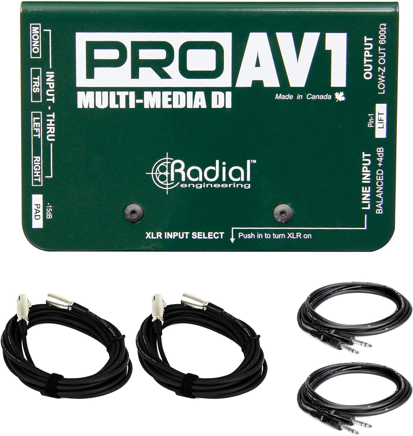 Radial Engineering ProAV1 Bundle with 2 XLR & 2 TRS Cables (5 Items)