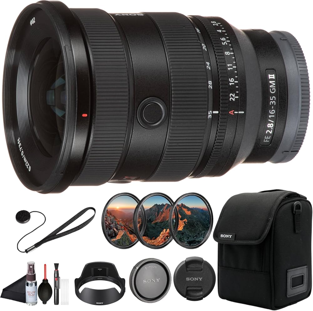 Sony FE 16–35 mm F2.8 GM II Wide-Angle Zoom Lens (SON163528GM2) – Compact G-Master Optics for Full-Frame Stills & Video + Filter Kit + Cap Keeper + Cleaning Kit